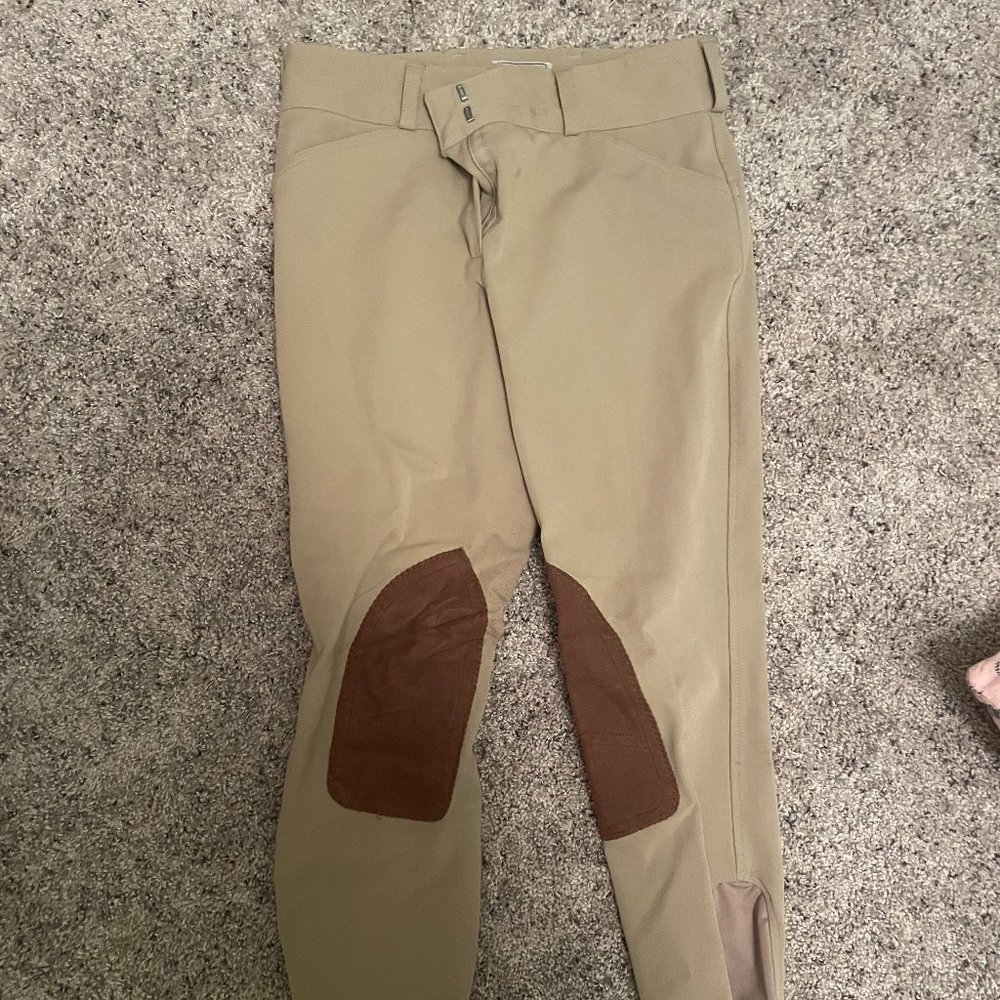 Dover Saddlery tan knee-patch breeches